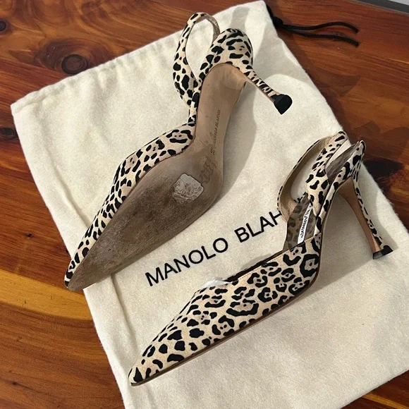 Vintage Manolo Blahnik Animal Print Slingback Heels - Picture 4 of 13